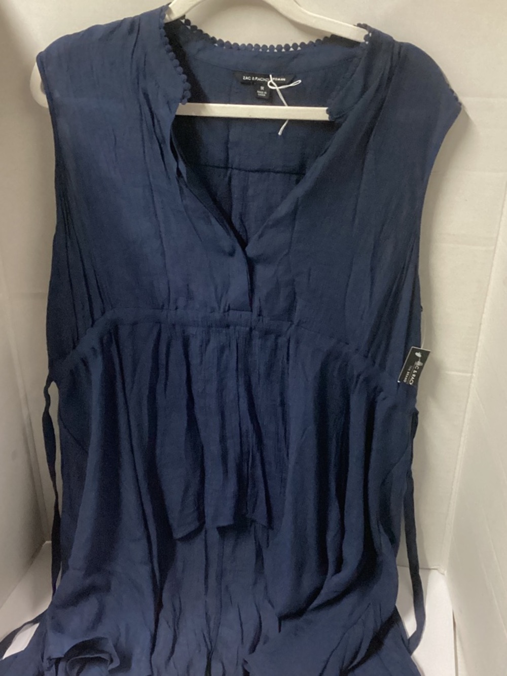 Zac & Rachel Navy V-Neck Sleeveless Gauze Tunic with Side Ties